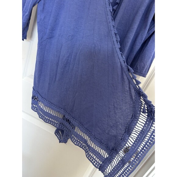 Chicos Kimono Size 1 Medium Linen Tassel Fringe Crochet Coastal Cruise Cardigan - Picture 3 of 11
